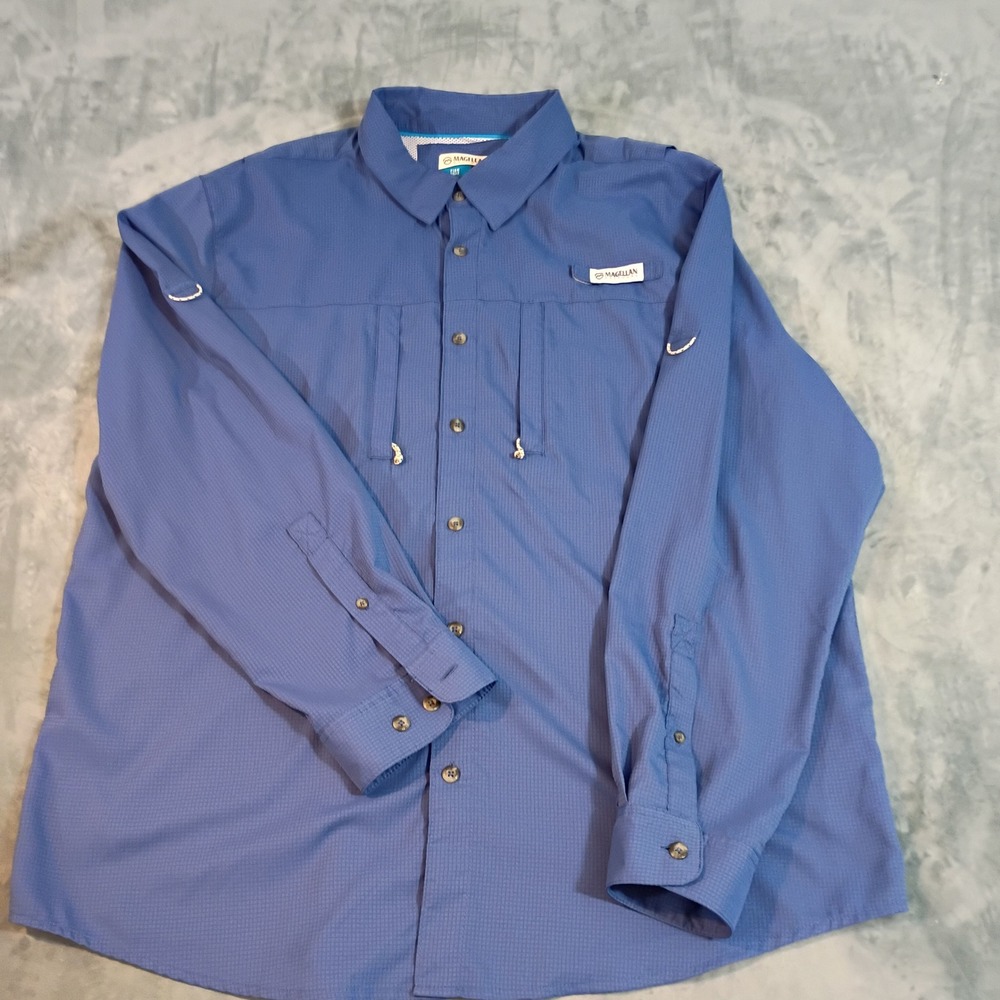 Magellan Outdoors Fish Gear Shirt Mens XL Blue Long Sleeve Vented Fishing Button